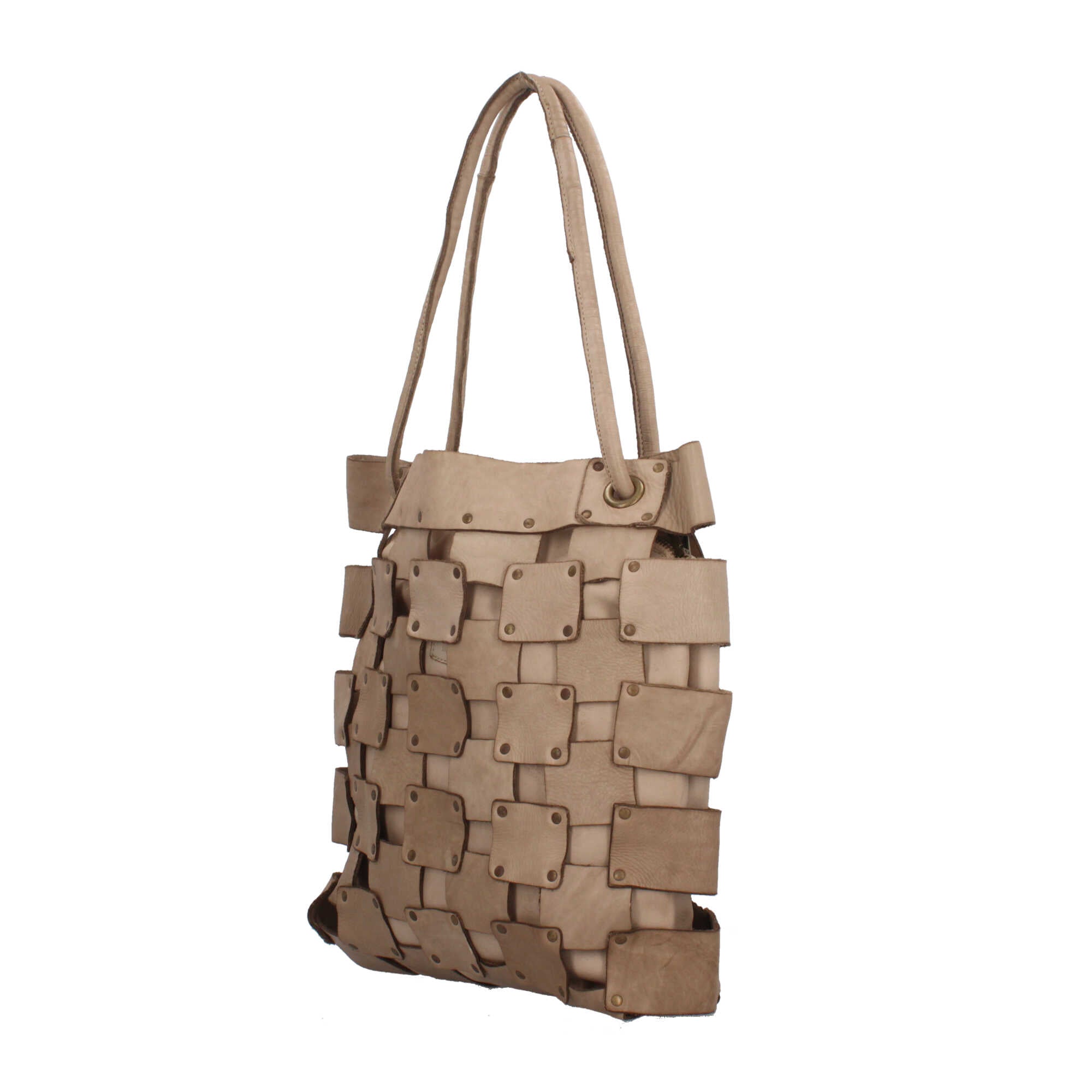 Borsa a mano intrecciata con catena oro e manici doppi