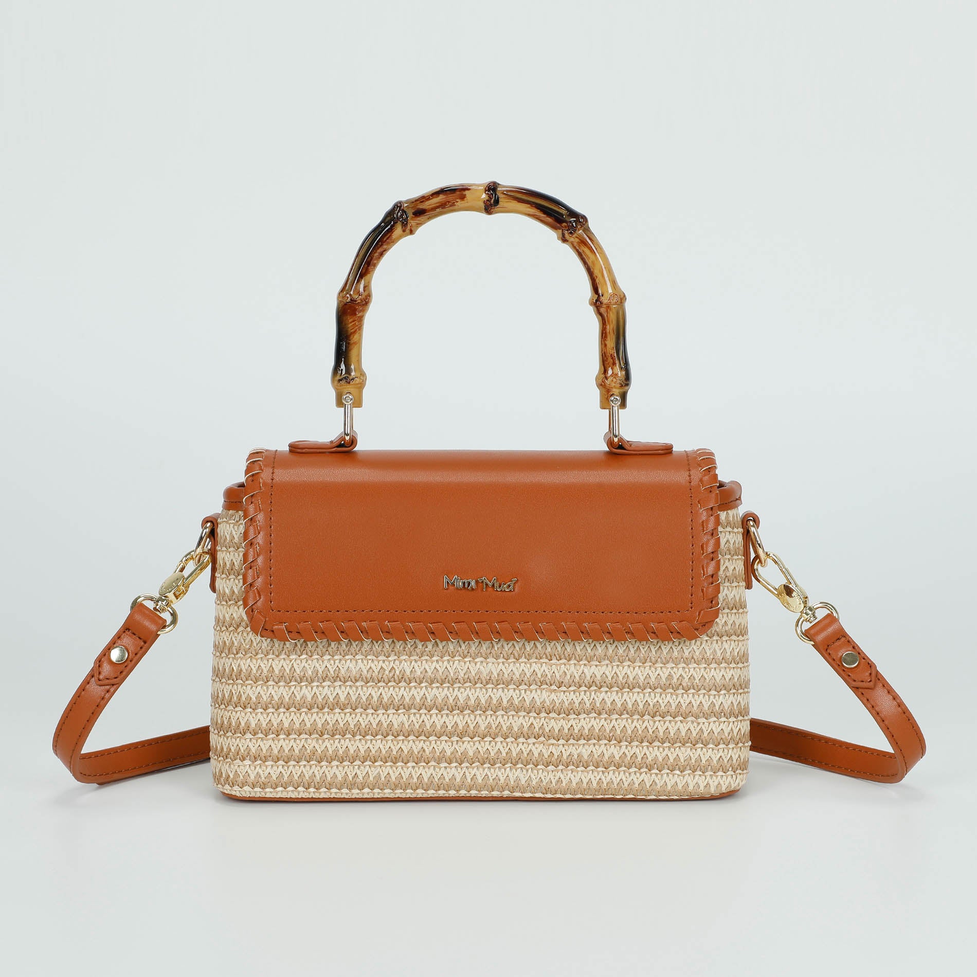 Mimi Mua borsa a tracolla in paglia con manico bamboo