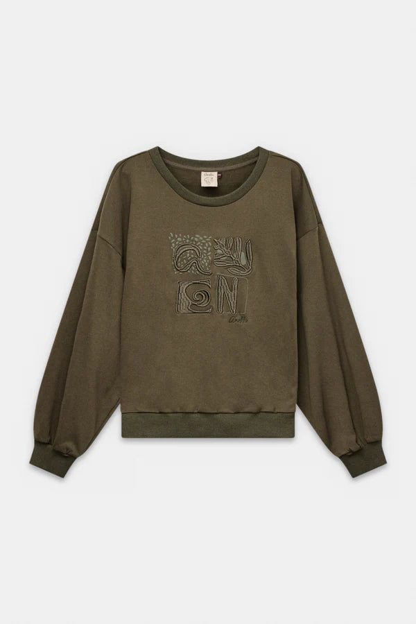 Anekke felpa donna girocollo con stampa frontale rilievo stile casual Verde S/M | Giò Fashion