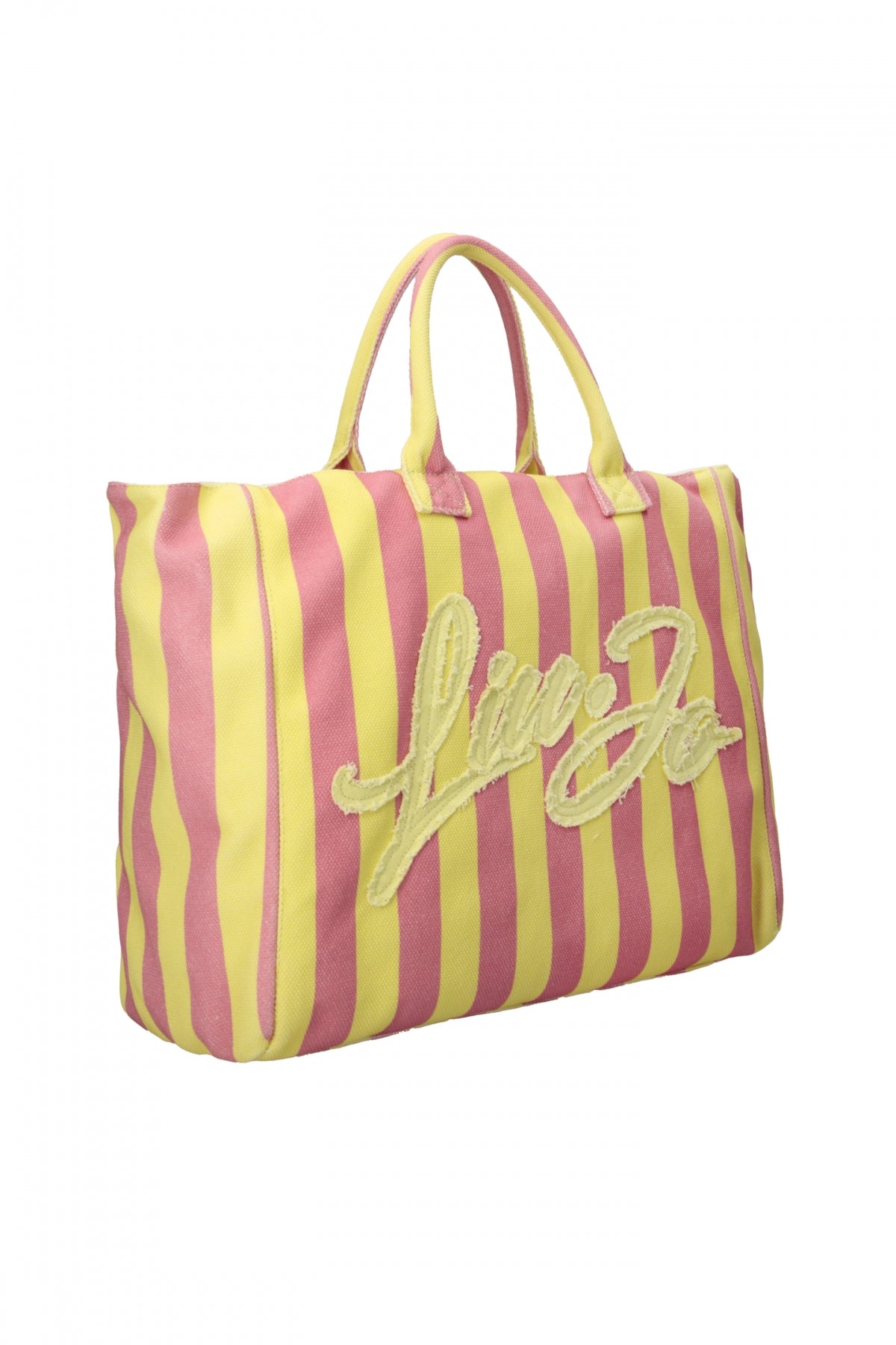Borsa shopper Liu Jo a righe in tessuto con logo ricamato