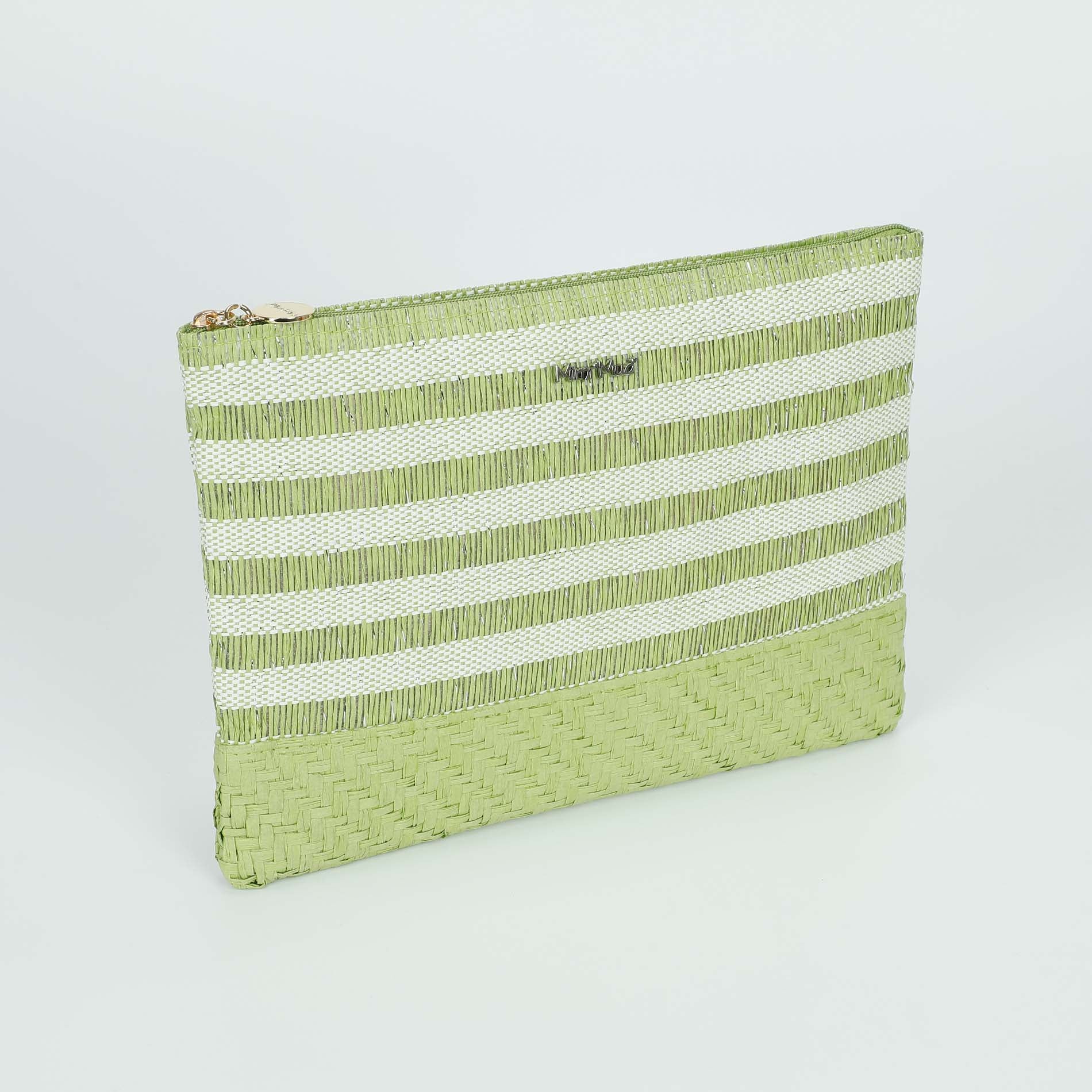 Pochette Mimi Mua in paglia intrecciata con chiusura zip