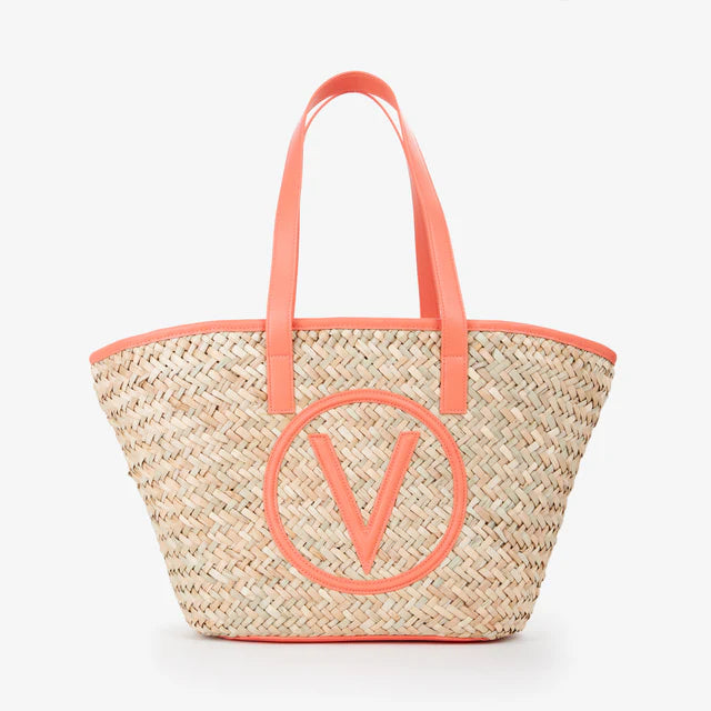 Borsa shopping Valentino in paglia con logo frontale