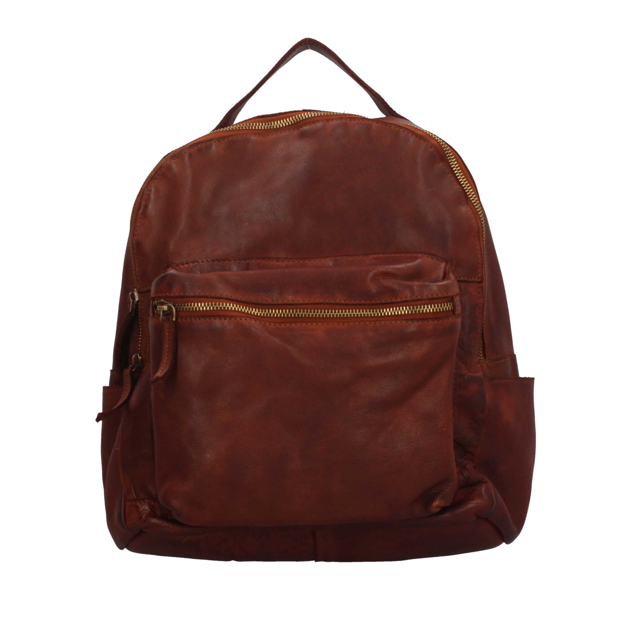 Zaino Made in Italy in vera pelle con tasca frontale e zip dorata