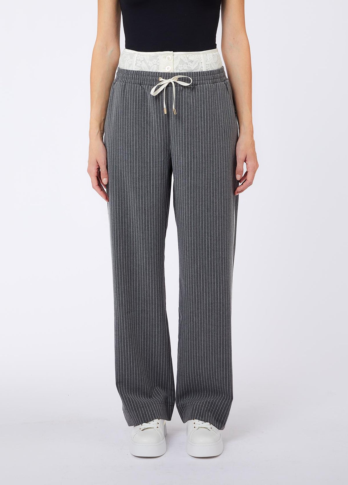 Liu Jo Pantaloni Donna Gessati con Inserto in Pizzo