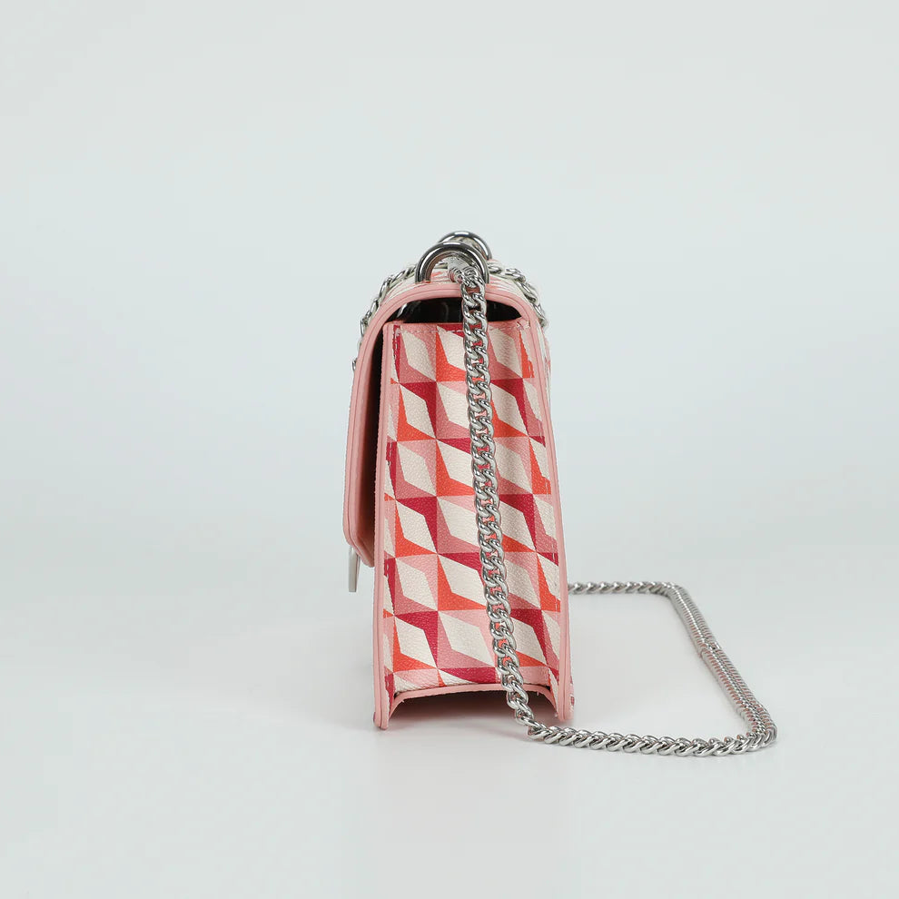 Borsa a tracolla Mimi Mua con catena e fantasia geometrica