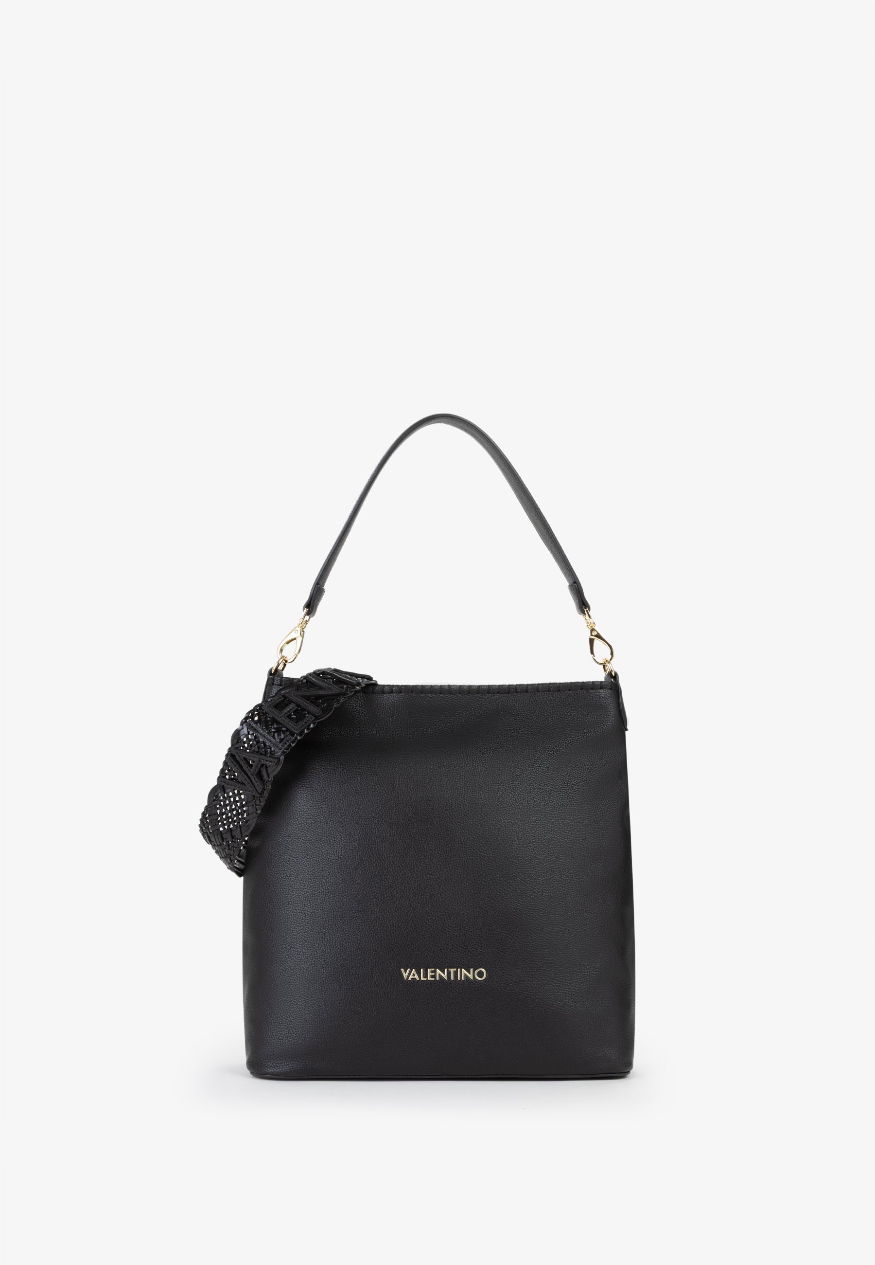Borsa a spalla donna Mario Valentino minimal con tracolla intrecciata e logo frontale Nero TU | Giò Fashion