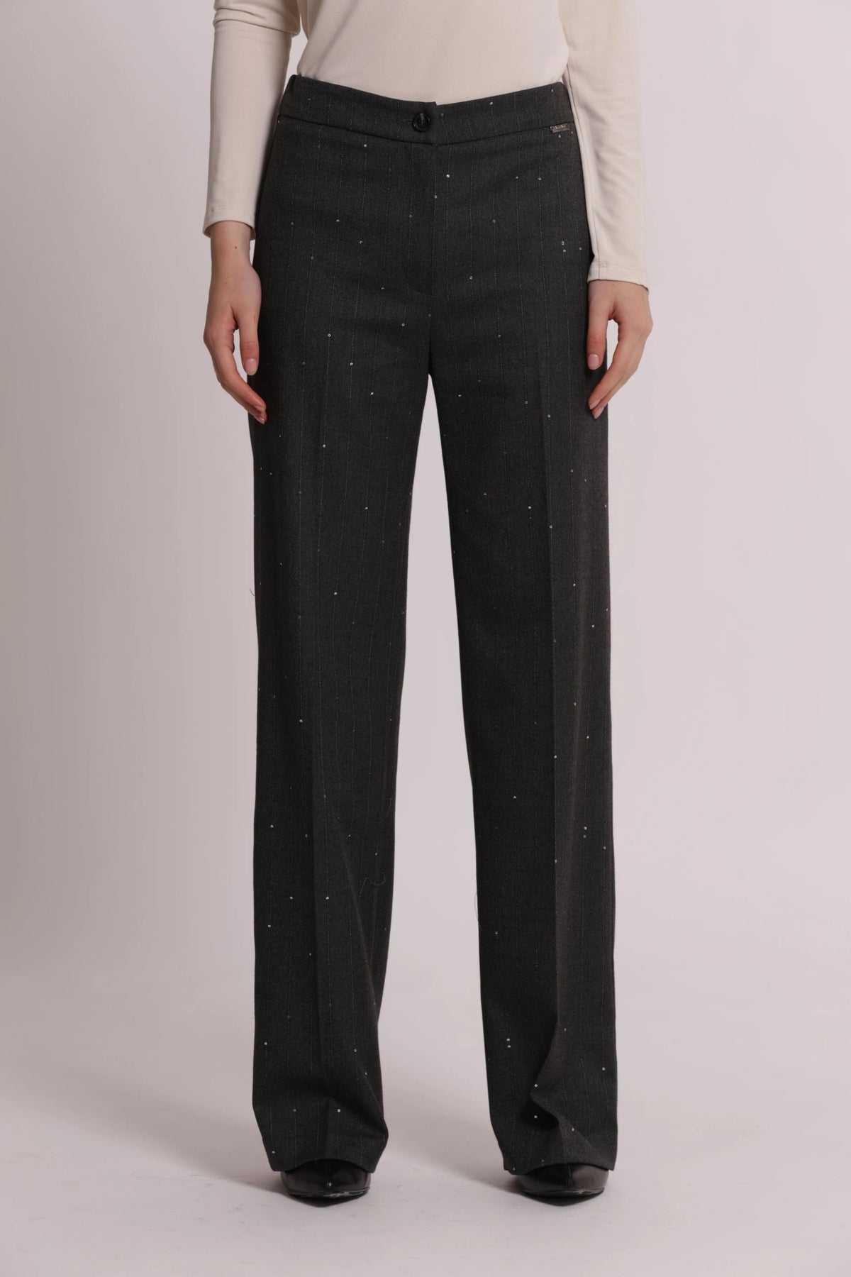 Pantalone Dritto Donna Mimì Muà Gessato con Paillettes Elegante