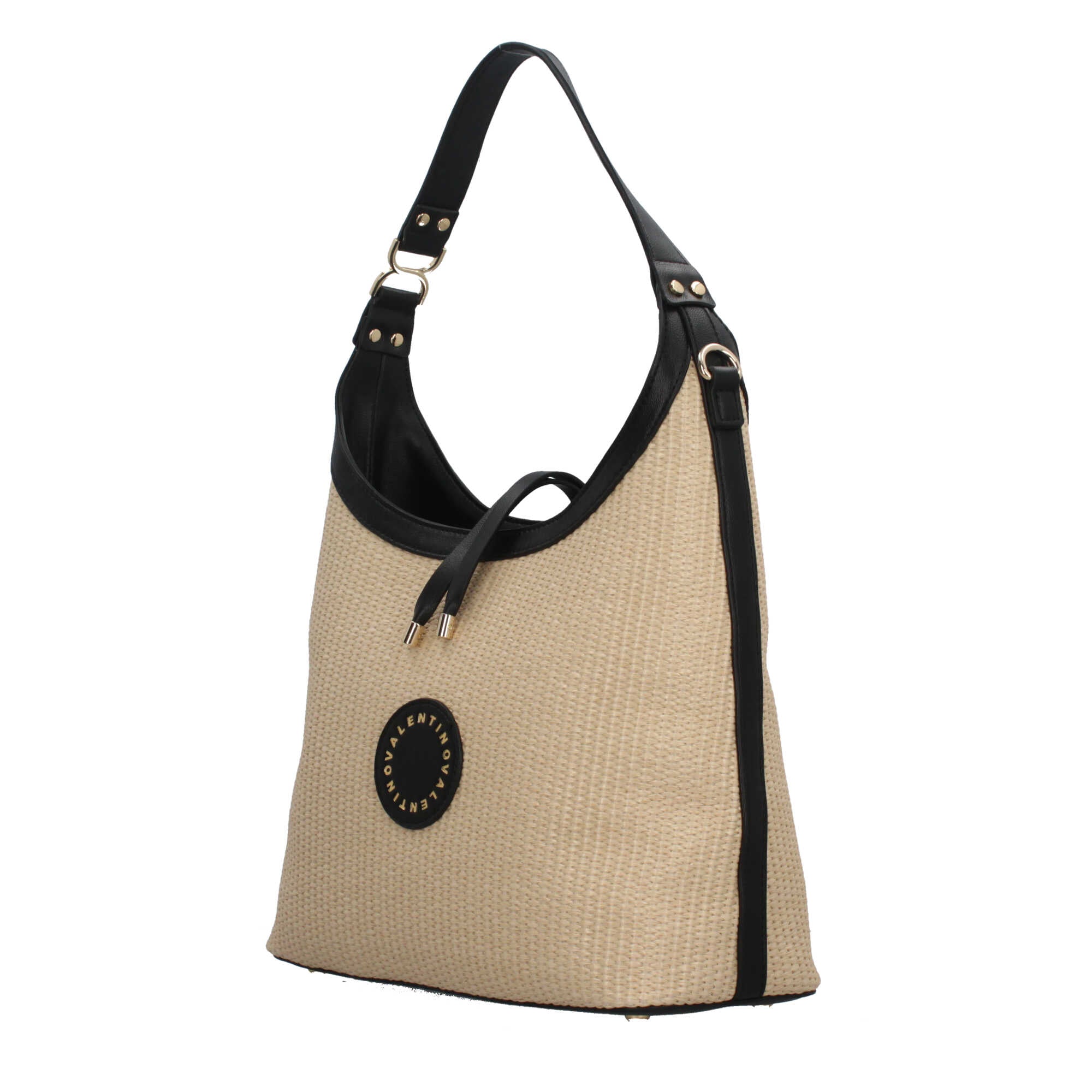 Valentino Borsa a Spalla Saylor in Raffia ed Ecopelle Nero TU | Giò Fashion