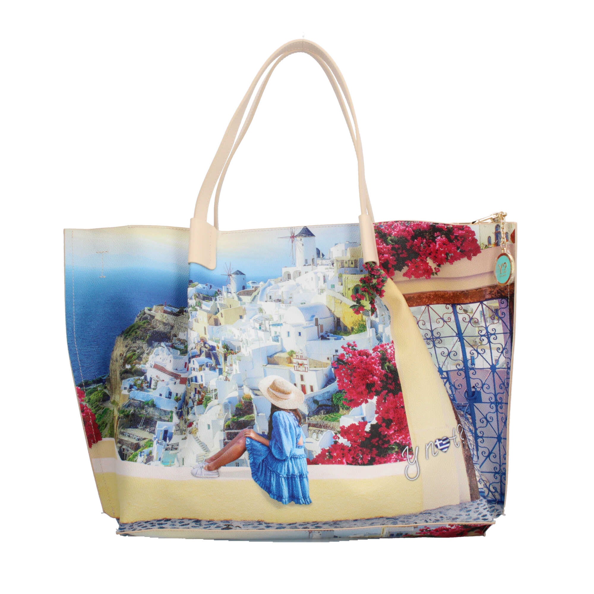 Shopping bag YNot capiente con stampa artistica e doppio manico