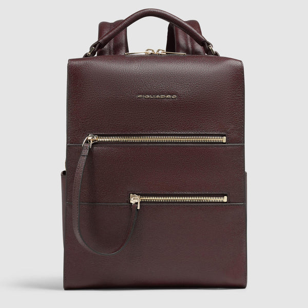 Zaino Piquadro in pelle con doppia tasca frontale e manico superiore