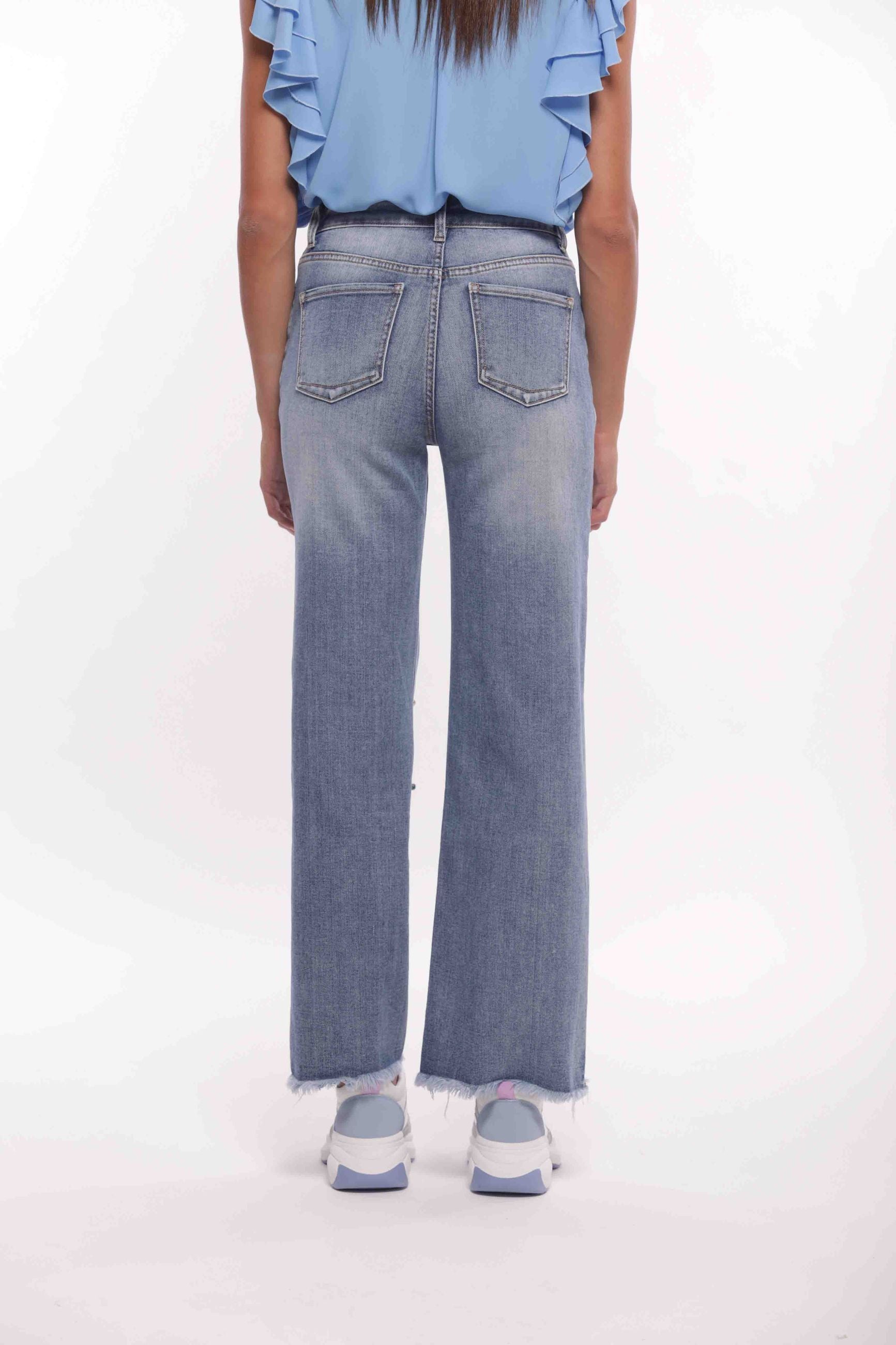 Mimi Mua Jeans Palazzo Sfrangiato con Rivetti Gioiello