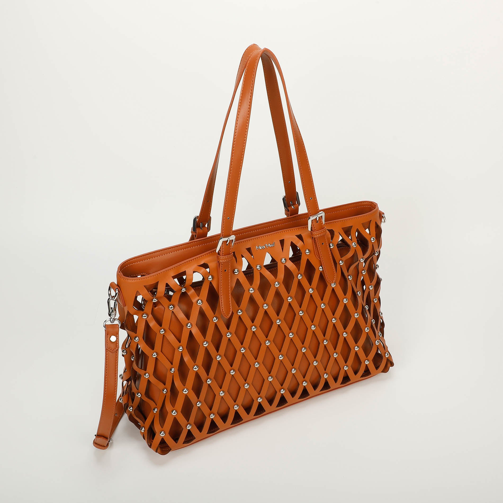 Mimi Mua borsa shopping effetto rete con borchie