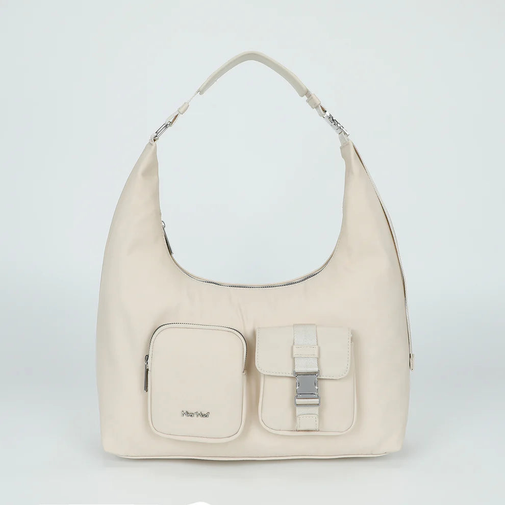 Borsa MIMI MUA a spalla con tasche frontali e manico regolabile Beige TU | Giò Fashion