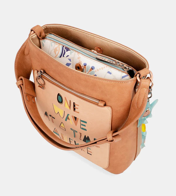 Borsa Anekke a spalla con stampa Santorini