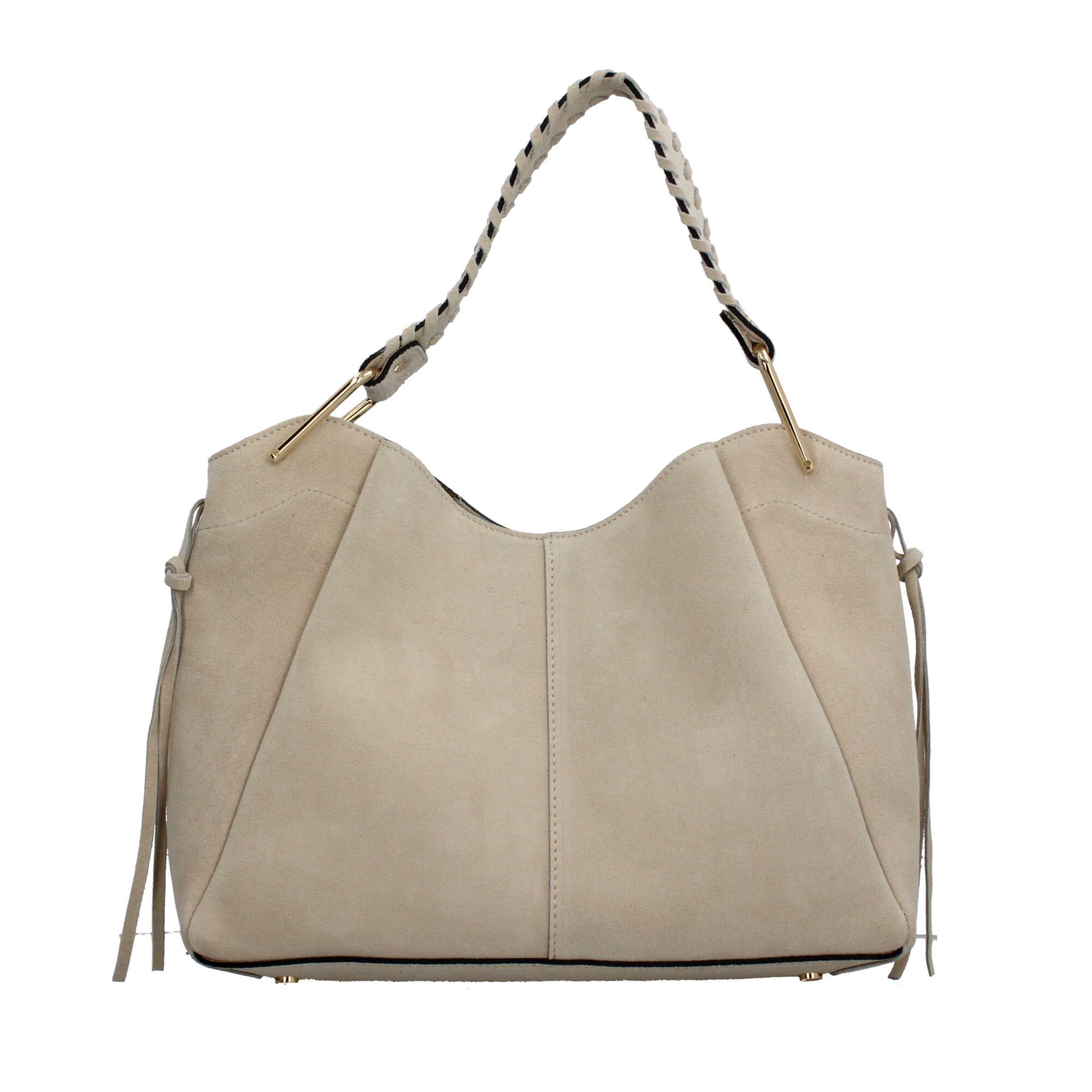 Borsa Made in Italy a spalla in vera pelle con manico intrecciato