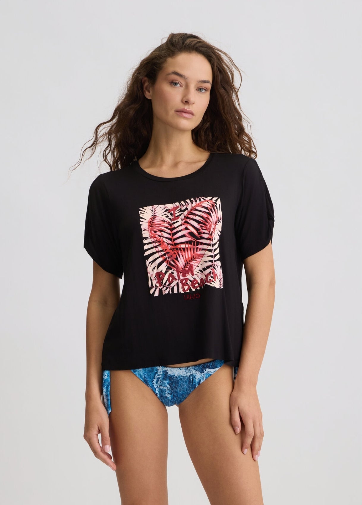 Liu Jo T-shirt in Jersey con Stampa e Strass Nero S | Giò Fashion
