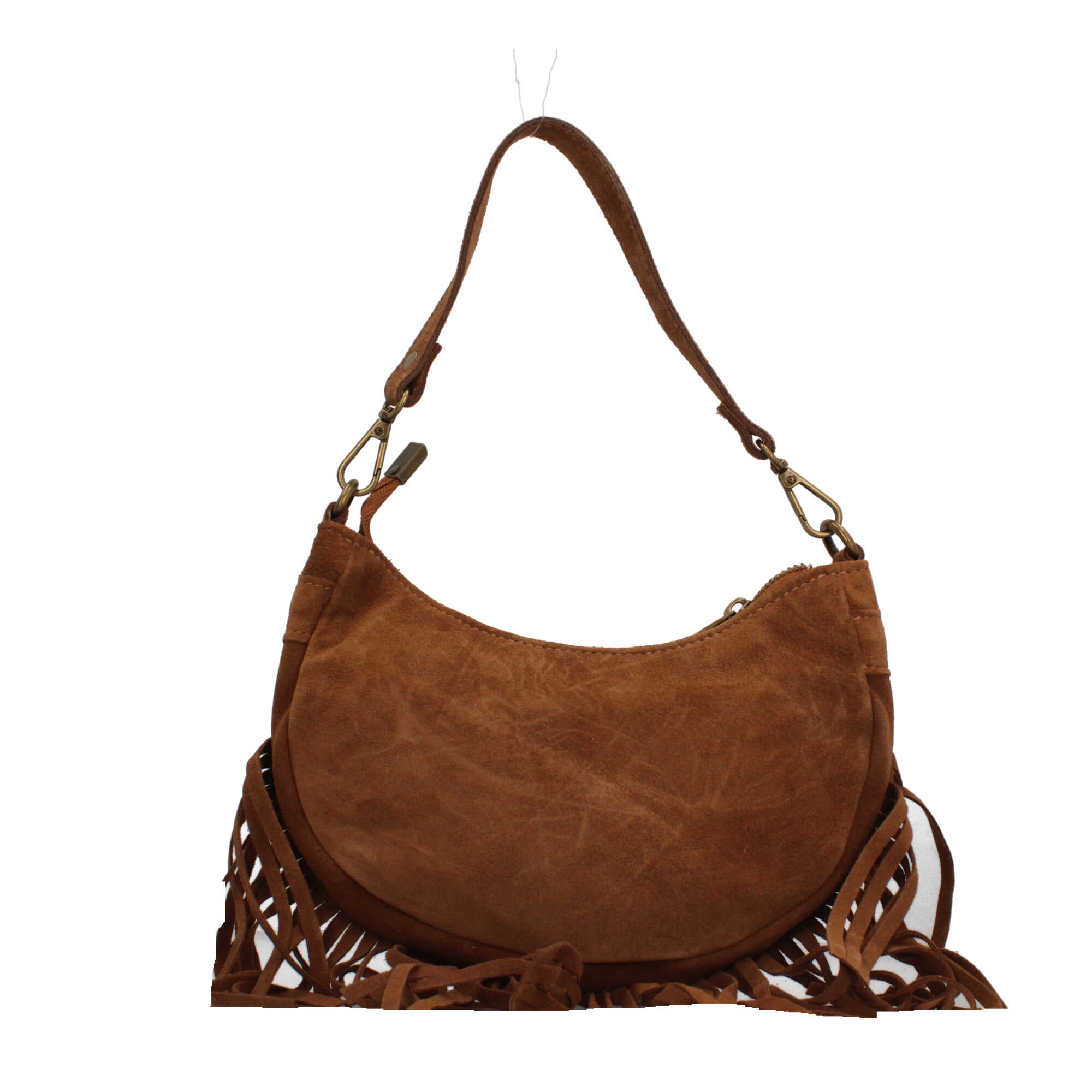 Borsa a spalla in vera pelle scamosciata con frange Made in Italy