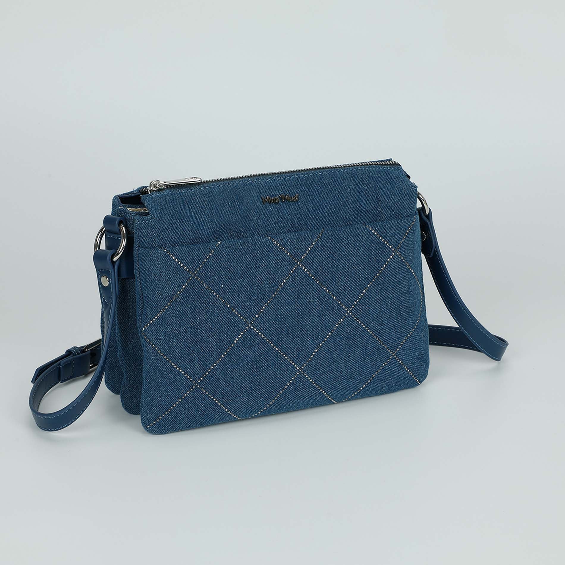 Mimi Mua borsa a busta in jeans con strass