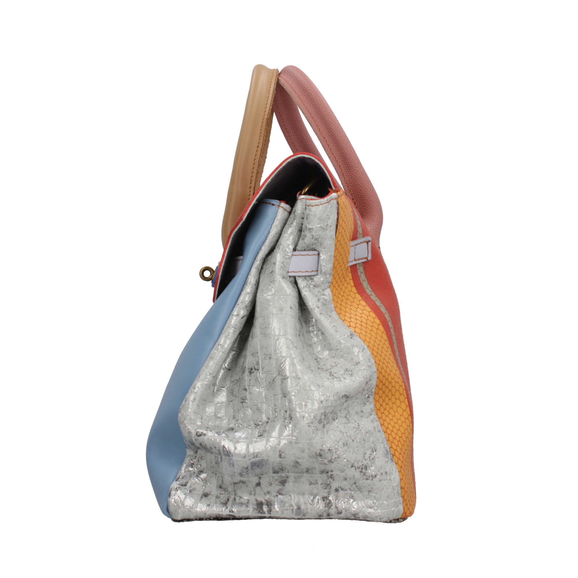 Borsa a mano elegante con design multicolore e chiusura twist