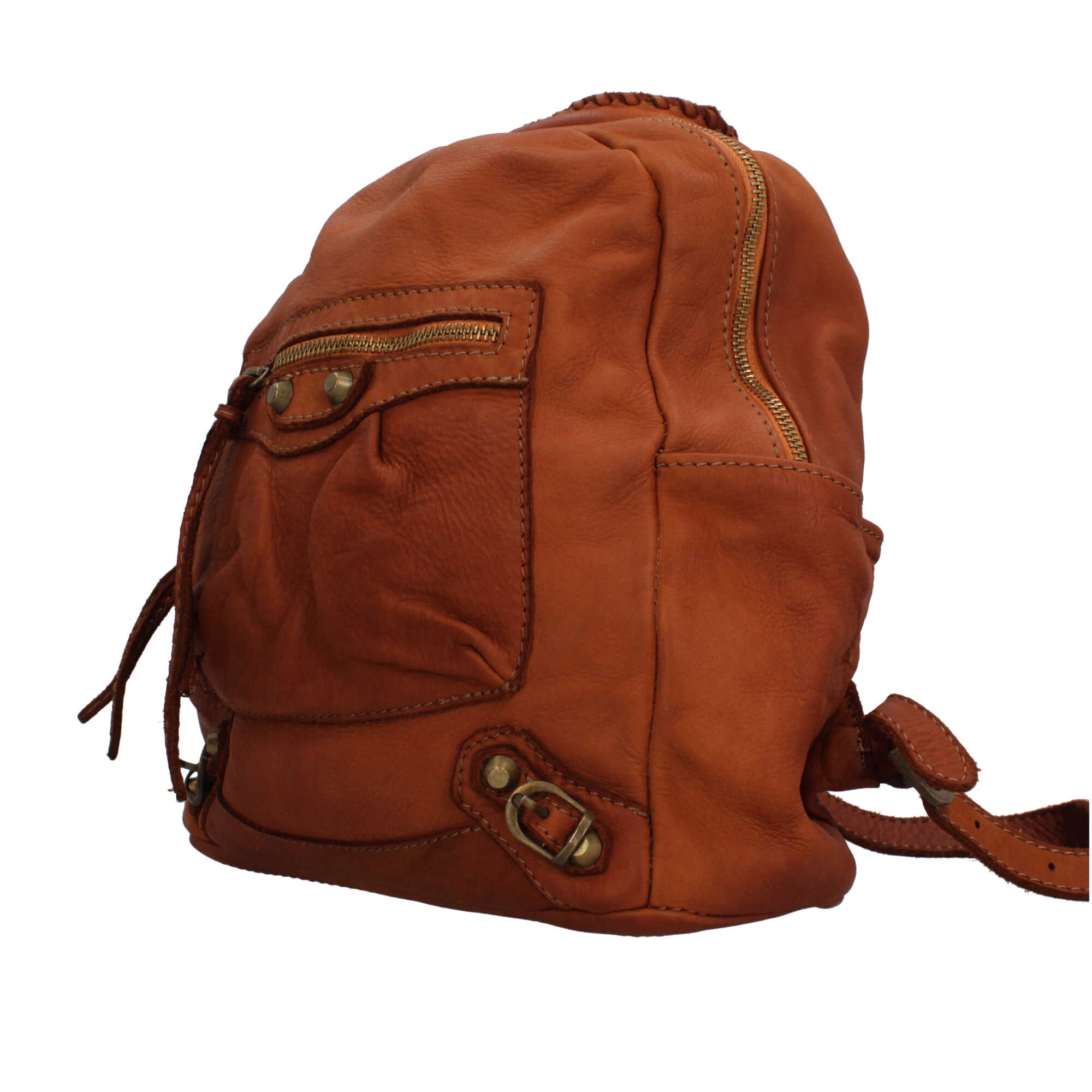 Zaino Made in Italy in pelle morbida con tasche e zip frontale