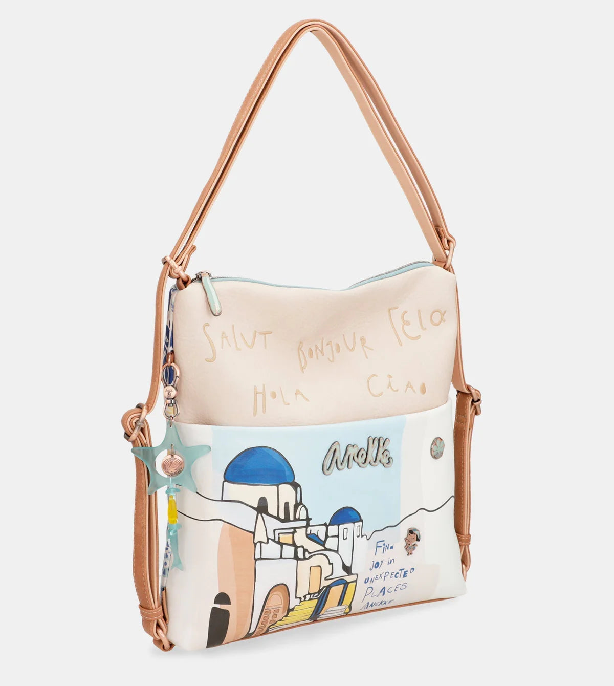 Borsa zaino convertibile Anekke Sunrise con stampa mediterranea