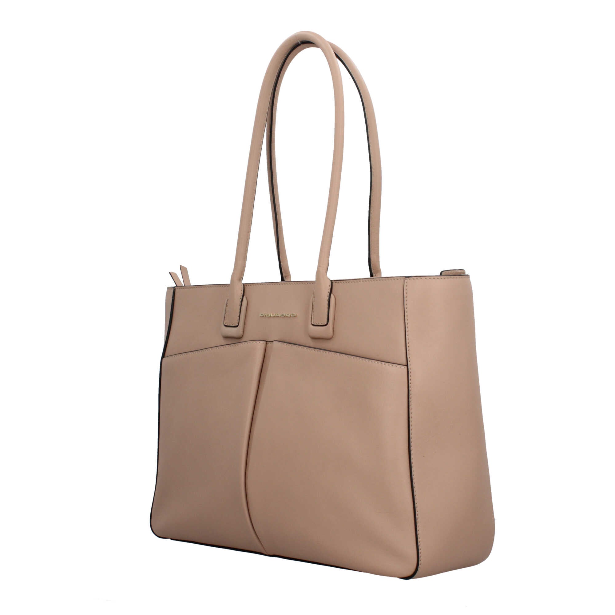 Piquadro shopping bag in pelle porta PC 15" con chiusura zip e tasche frontali