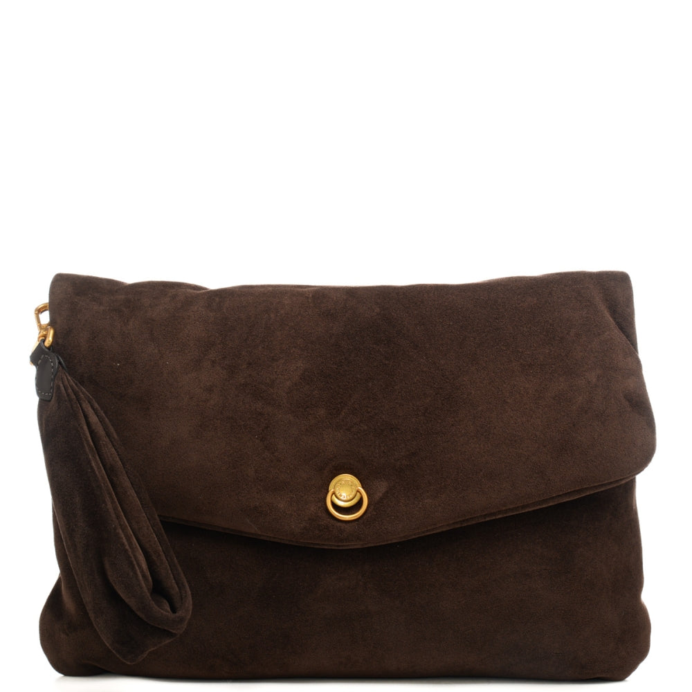 Borsa a tracolla Gianni Chiarini in suede con patta e tracolla intrecciata