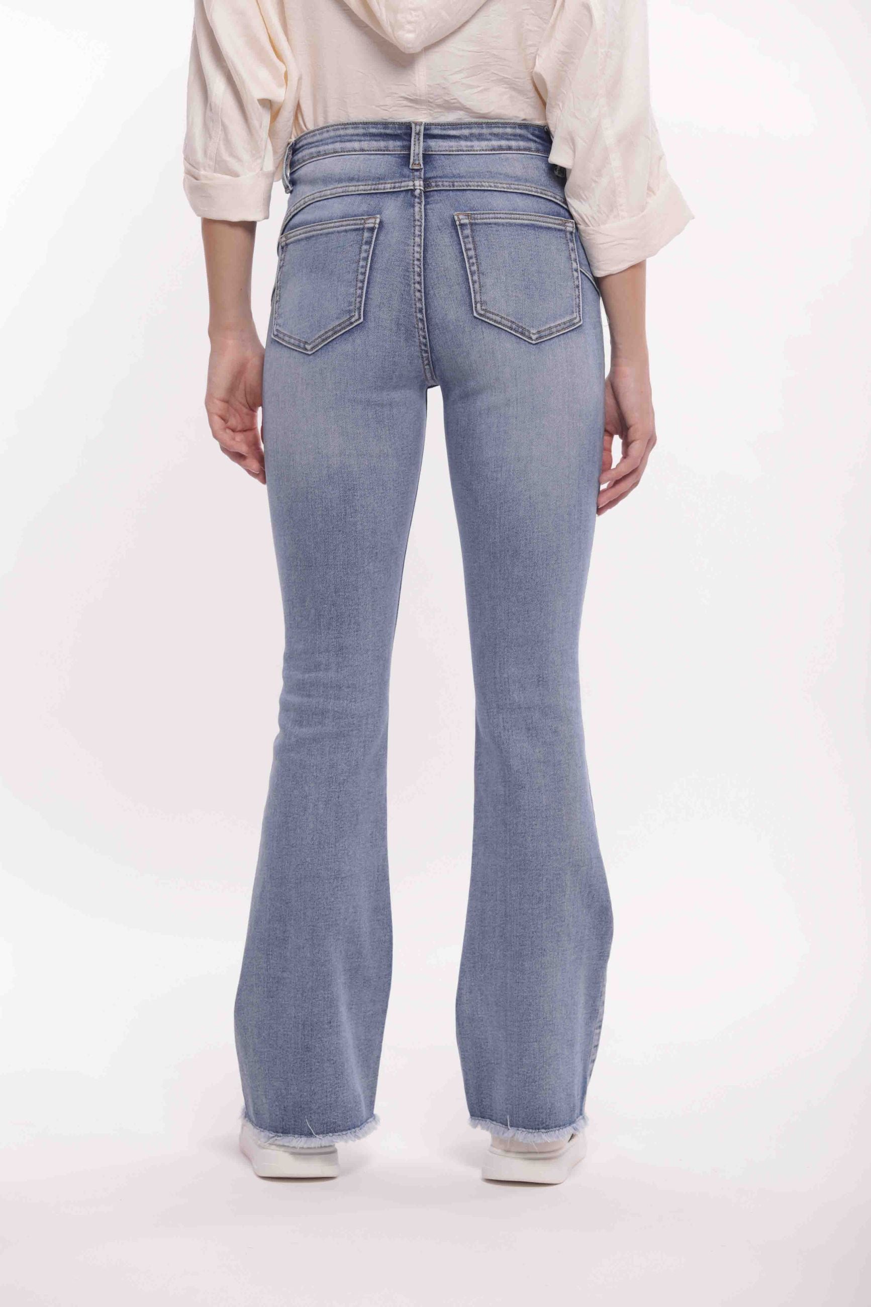 Mimi Mua Jeans Flare Blu con Dettaglio Gioiello