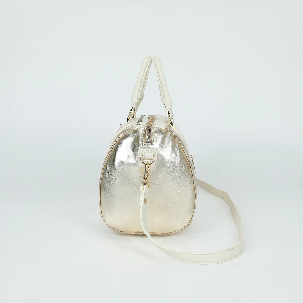 Borsa MIMI MUA a mano con finitura metallizzata e tasca frontale