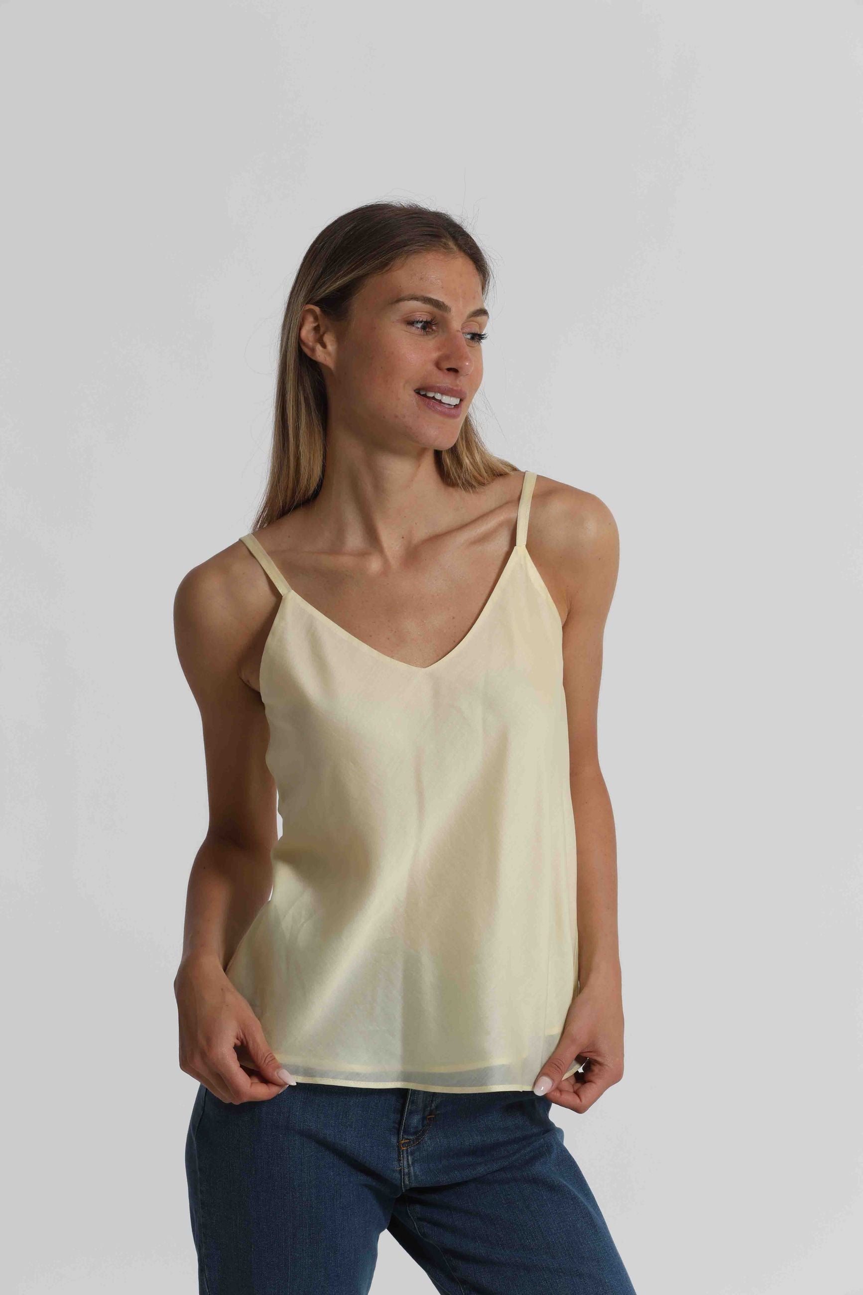 Mimi Mua top donna fluido con spalline sottili elegante GIALLO CHIARO S | Giò Fashion