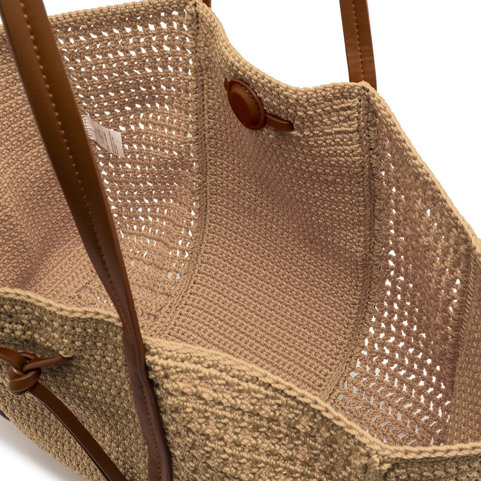 Shopping bag Gianni Chiarini in tessuto uncinetto con dettagli in pelle