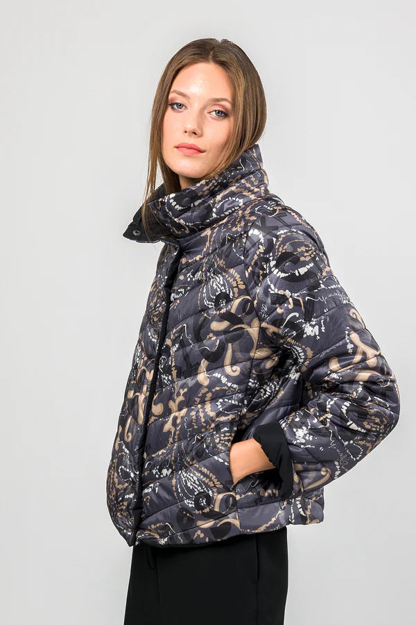 Piumino Anekke corto imbottito fantasia colorata NERO S/M | Giò Fashion
