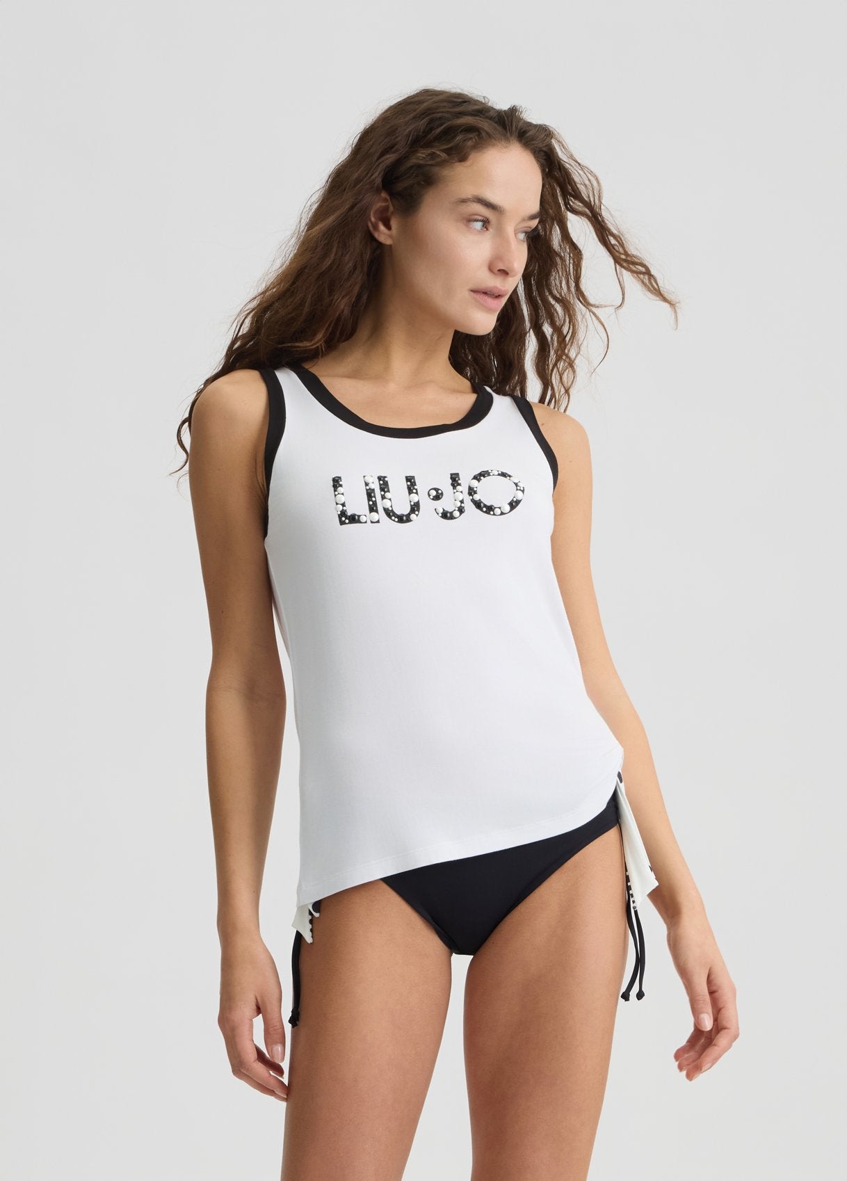 Liu Jo Top in Jersey con Logo e Perle Applicate