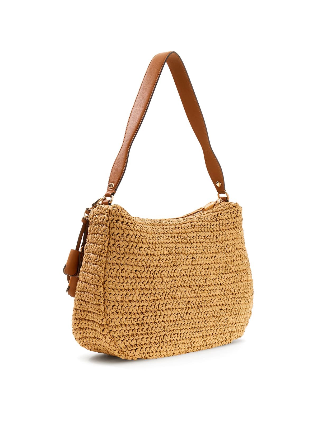 Borsa a spalla Guess donna intrecciata con logo e charm decorativi NATURALE/COGNAC TU | Giò Fashion