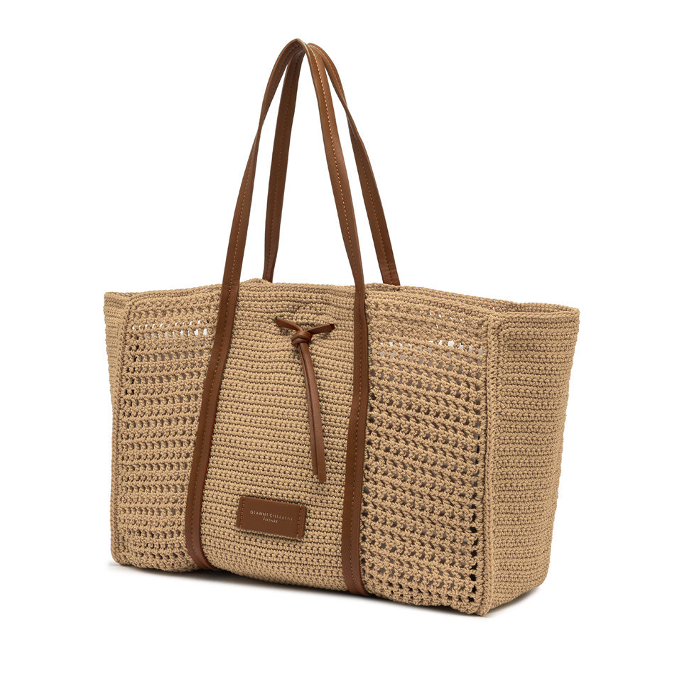 Shopping bag Gianni Chiarini in tessuto uncinetto con dettagli in pelle