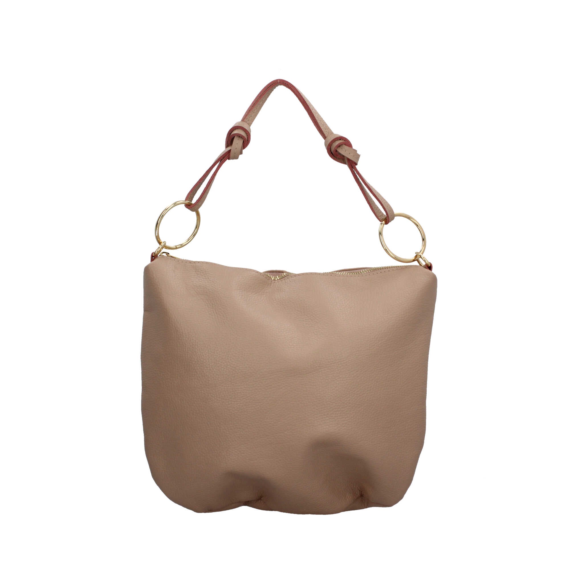 Borsa a spalla in pelle Made in Italy con manico ad anelli