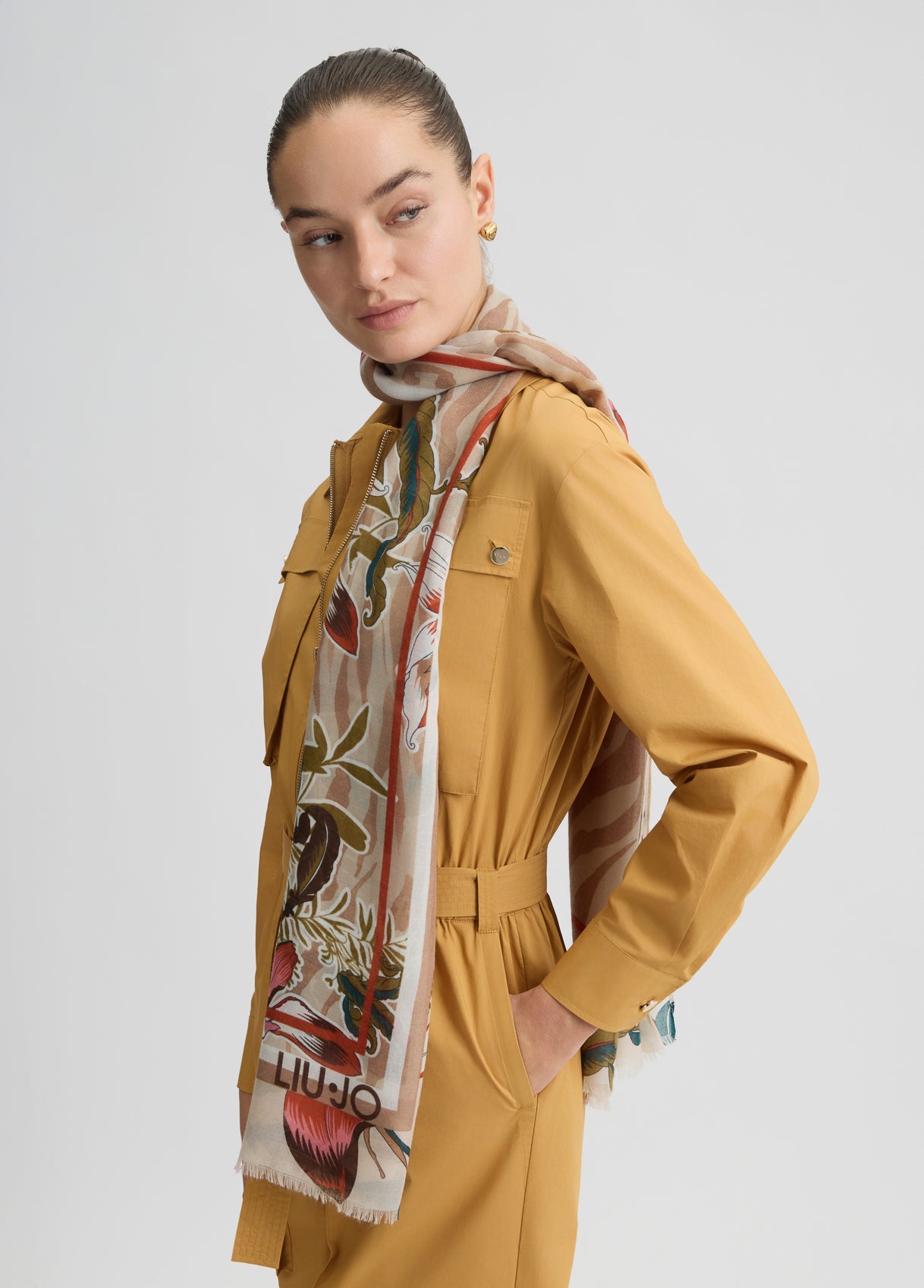 Foulard Donna Liu Jo con Stampa Floreale e Bordo Decorativo Avorio TU | Giò Fashion