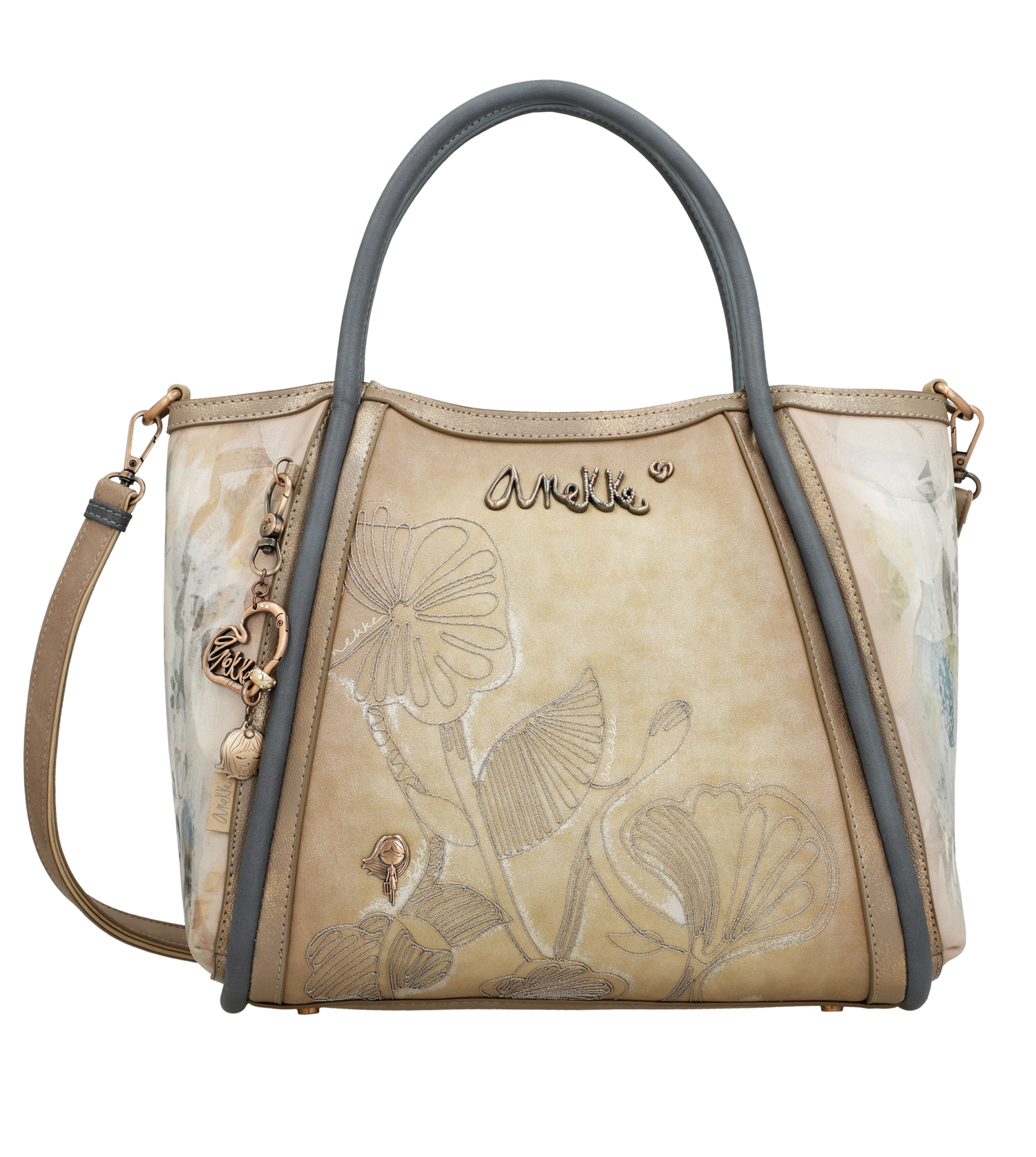 Borsa Anekke elegante e spaziosa con doppio manico e tracolla Beige TU | Giò Fashion