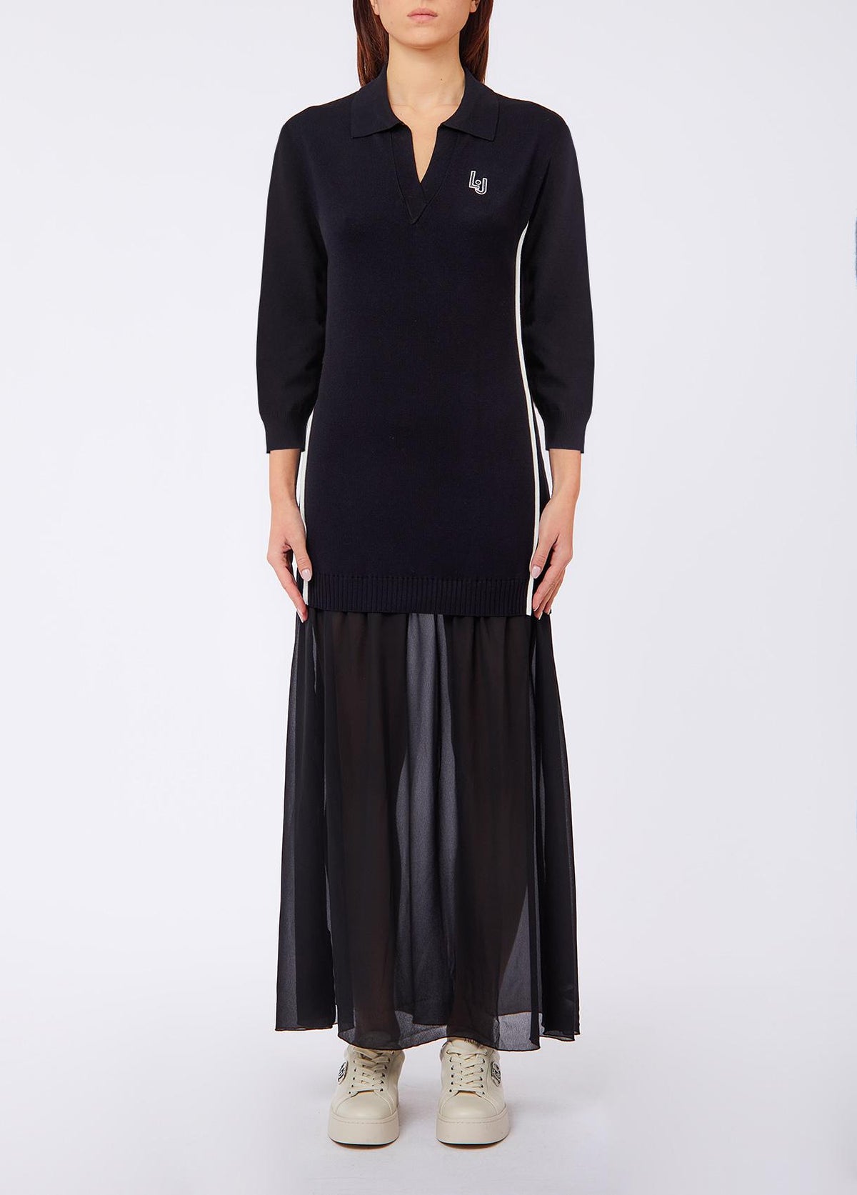 Liu Jo Abito Lungo Donna in Maglia con Inserto in Georgette