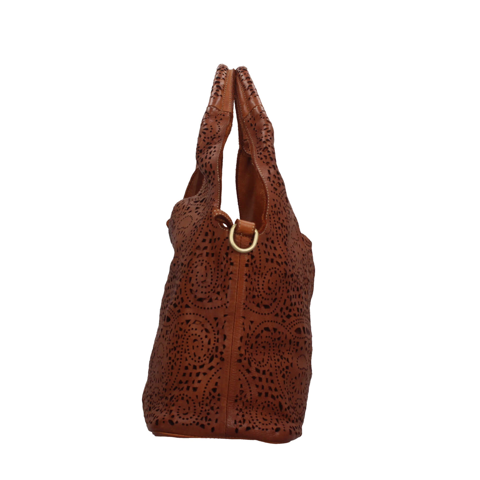 Borsa Made in Italy in vera pelle traforata con manico rigido
