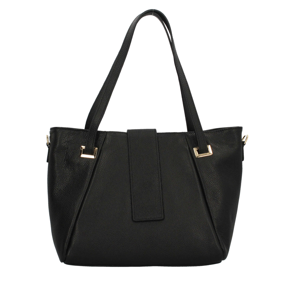 Borsa Made in Italy in vera pelle con tasche frontali e manici lunghi Nero TU | Giò Fashion