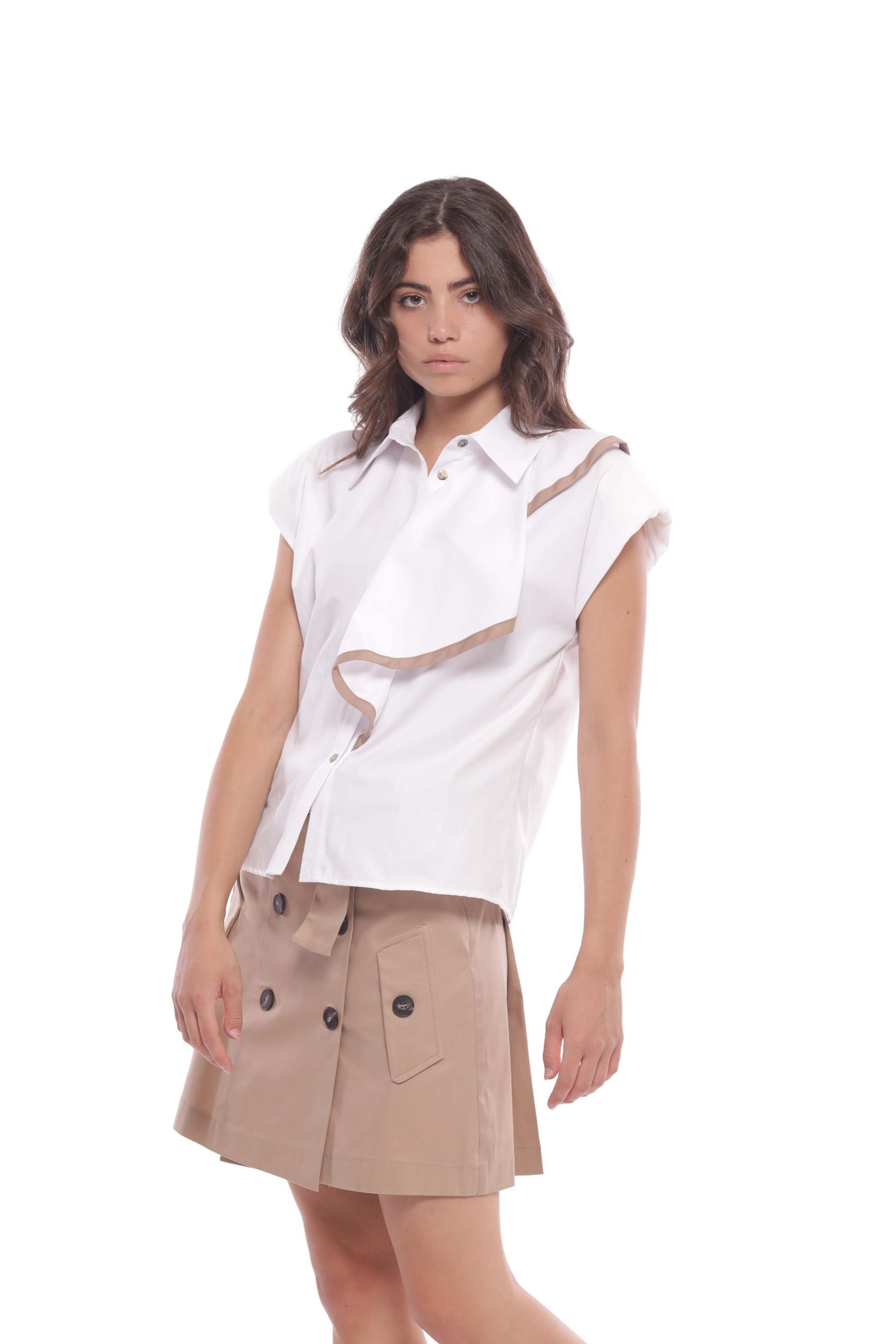 Minimua Camicia Smanicata con Volant Bicolor