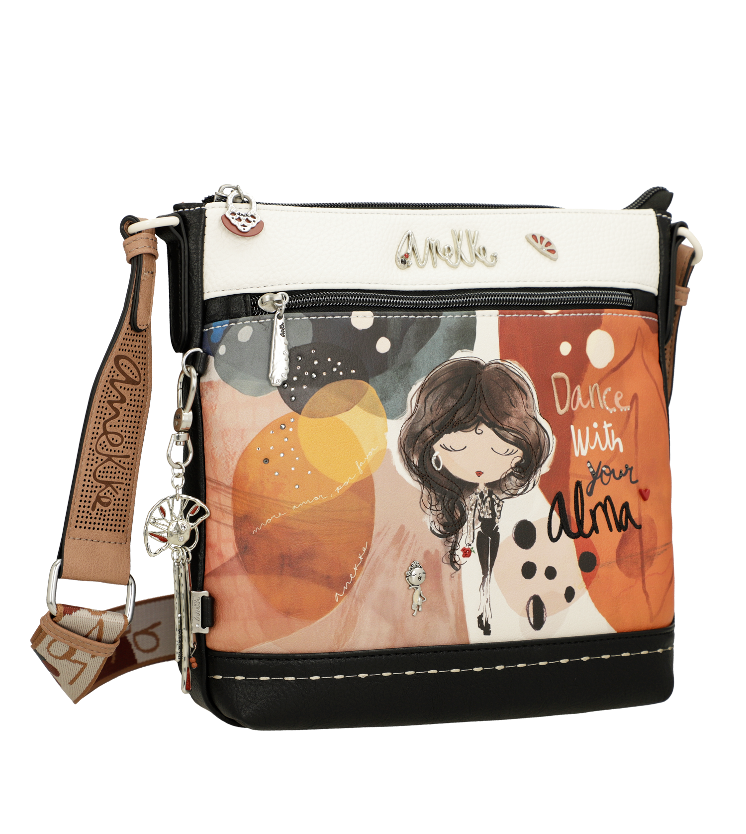 Borsa a tracolla Anekke con stampa artistica e dettagli raffinati Bianco TU | Giò Fashion