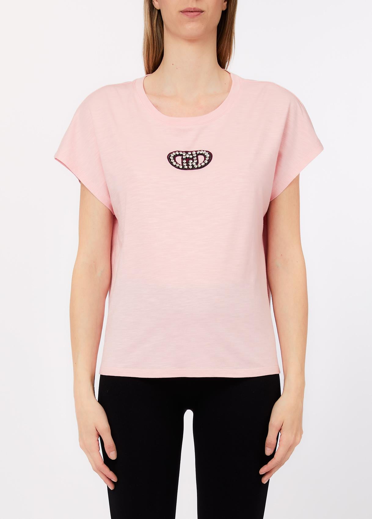 T shirt Liu Jo donna con logo gioiello applicato Rosa S | Giò Fashion