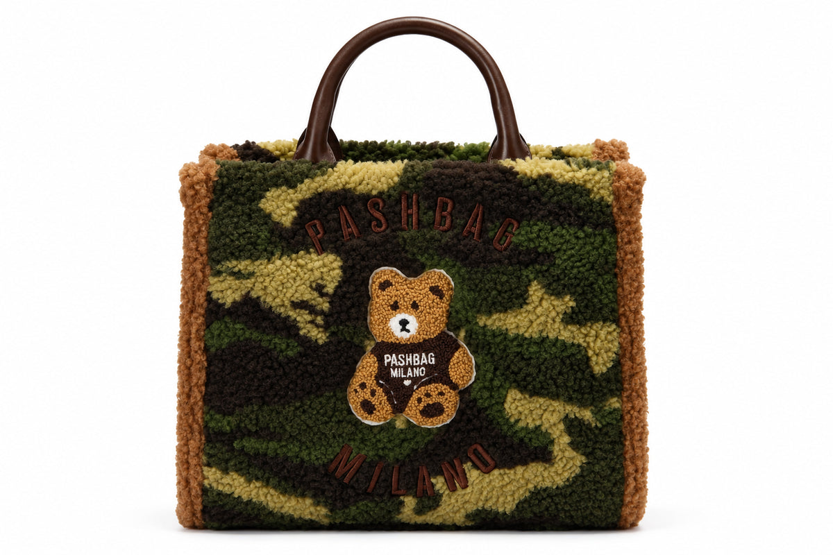 Borsa a mano Pash Bag Sheperd Teddy Marge con fantasia camouflage e orsetto