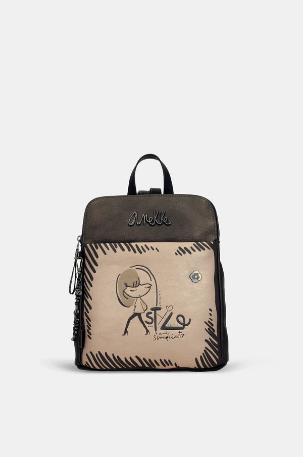 Zaino Anekke con grafica originale e tasca frontale NERO TU | Giò Fashion