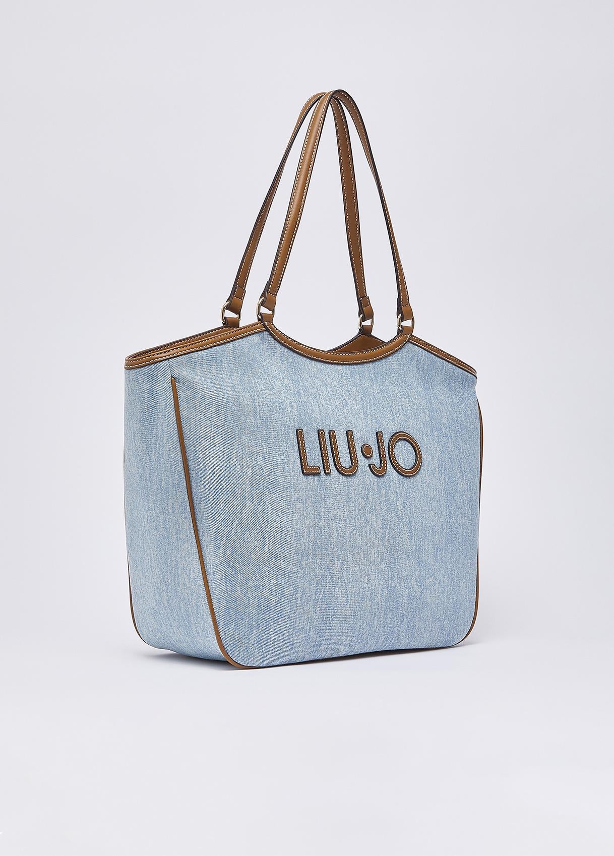 Borsa shopping Liu Jo in denim con logo frontale e doppi manici