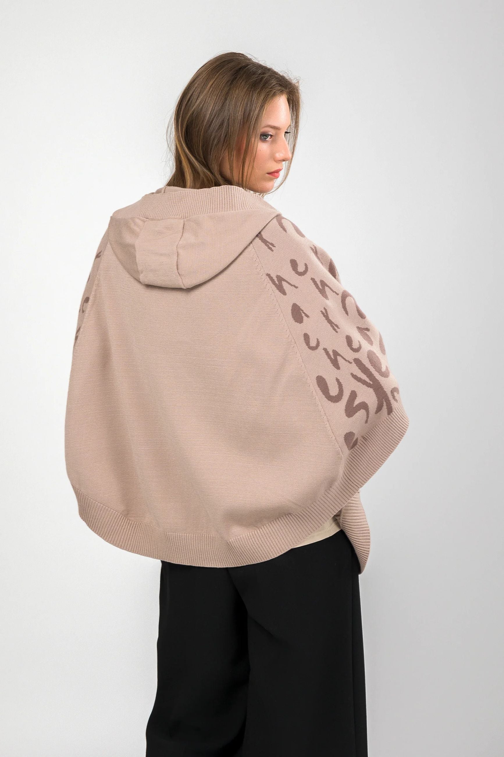 Cardigan Anekke donna con cappuccio e fantasia jacquard Beige Taglia Unica | Giò Fashion