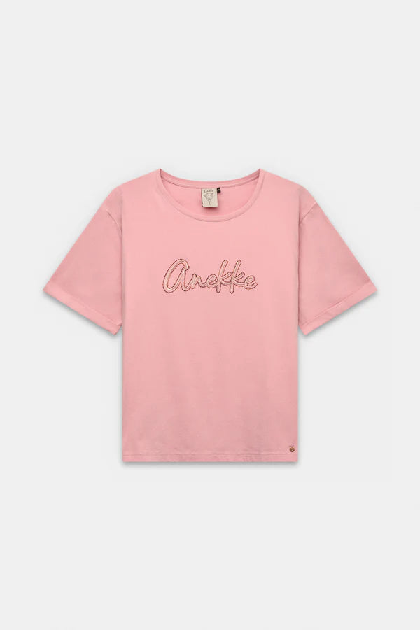 Anekke t shirt donna con logo frontale decorativo stile casual femminile Rosa S/M | Giò Fashion