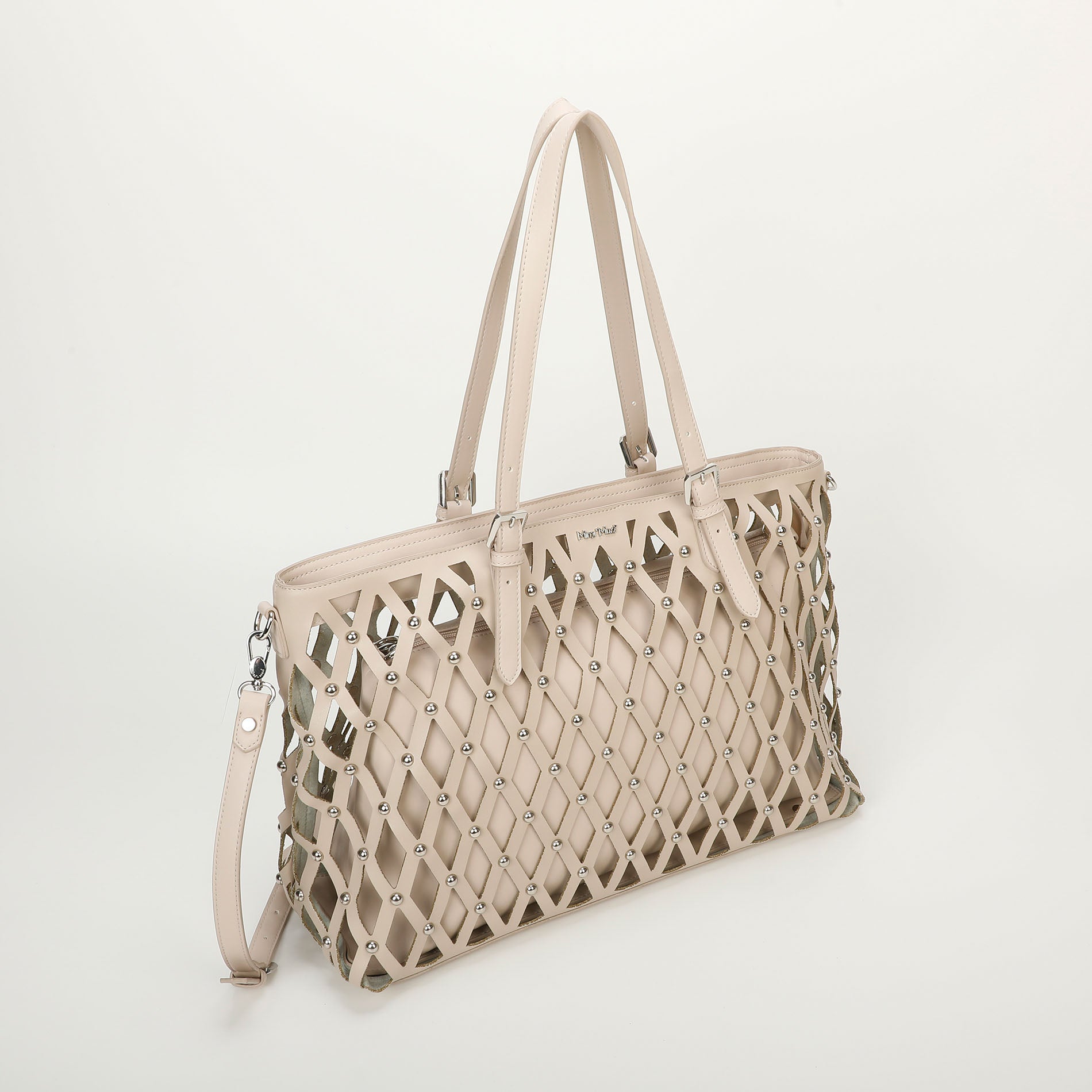 Mimi Mua borsa shopping effetto rete con borchie